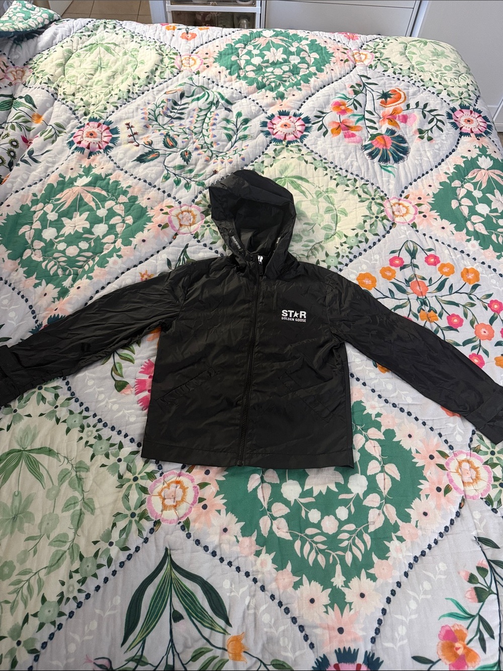 Golden Goose Black Hooded Kids Raincoat with White Logo